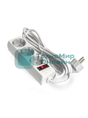 Удлинитель ExeGate EC-3-3W (EX279354RUS), белый, 3 м, евровилка с заземлением, 3 евророзетки с заземлением, 2200 Вт