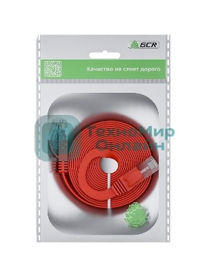 Патч-корд GCR PROF плоский прямой 2.0m, UTP медь cat.6, красный, 30 AWG, ethernet high speed 10 Гбит/с, RJ45, T568B, GCR-52859