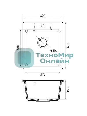 Мойка GRANFEST URBAN 242 1-чаша 420x490мм, монтаж: врезной, материал: кварц, темно-серый