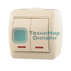 Выключатель 2-кл. ОП Ната 10А IP20 с подсветкой крем. LEZARD 710-0300-112