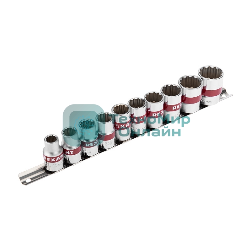 Набор торцевых головок Rexant 1/2, двенадцатигранные, CrV, 10 шт., 10-24 мм