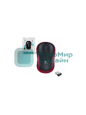 Мышь беспроводная Logitech M185, красный, 1000 dpi, радиоканал, USB, кнопки - 3