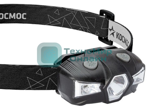 Фонарь налобный 1Вт LED+красн. 1xAA (R6) корпус ABS-пластик регулируемый эласт. ремешок КОСМОС KOC517B