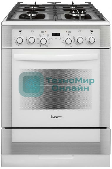 Плита комбинированная Gefest ПГЭ 6502-03 0242 белый, конфорок 4 газовых, духовка 55 л, 60 см x 85 см x 60 см