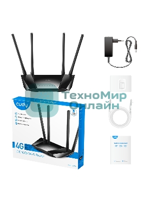 Роутер беспроводной Cudy LT400 N300 10/100BASE-TX/4G cat.4 черный