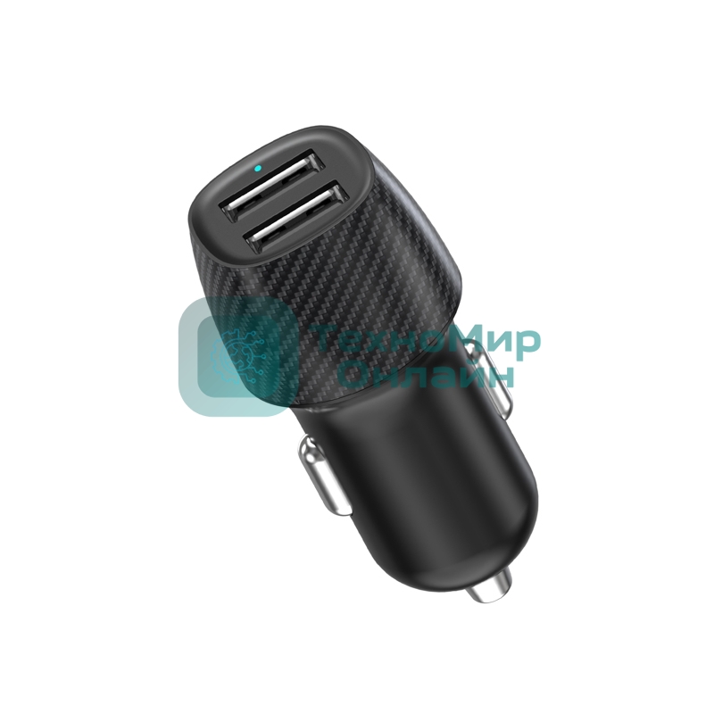 Автомобильное зарядное устройство c двумя портами Rexant (USB-А + USB-A) со световой индикацией, 12Вт, черное