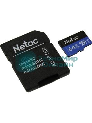 Флеш карта microSDHC 64Gb Netac P500 NT02P500STN-064G-R (с SD адаптером) 80Mb/s