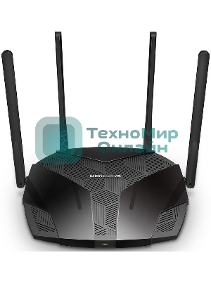 Двухдиапазонный роутер MERCUSYS MR80X AX3000 Wi-Fi 6, до 574 Мбит/с на 2,4 ГГц + до 2402 Мбит/с на 5 ГГц,4 фиксированные внешние антенны, 3 гигабитных порта LAN, 1 гигабитный порт WAN