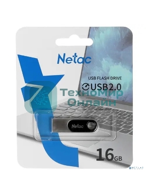 Флешка USB Netac U278 (NT03U278N-016G-20PN), 16Gb, USB 2.0, R/W 50/10, серебристый/черный