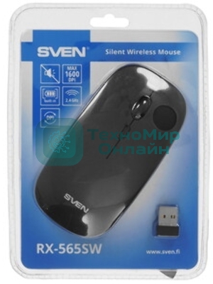 Мышь беспроводная SVEN RX-565SW темно-серый, 1600 dpi, радиоканал, USB, кнопки - 4