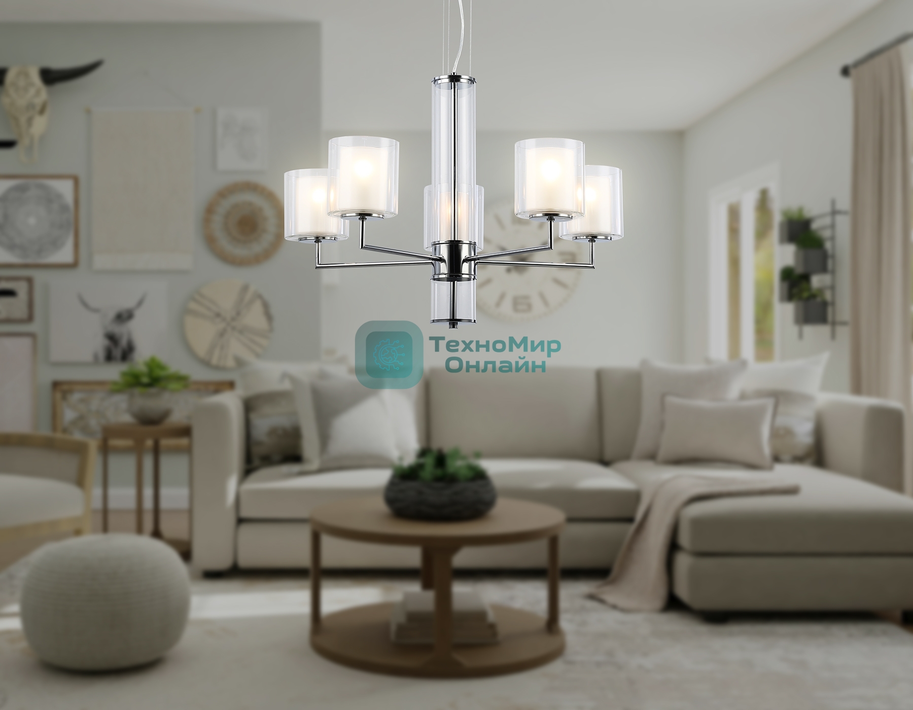 Люстра Ambrella light LH56001/5 СH/FR хром/белый матовый E14*5 max 40W D640*1260