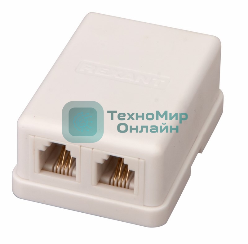 Рoзетка телефонная внешняя Rexant, 2 порта RJ-14(6P-4C), категория 3, (50 шт/уп)