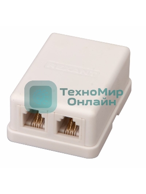Рoзетка телефонная внешняя Rexant, 2 порта RJ-14(6P-4C), категория 3, (50 шт/уп)