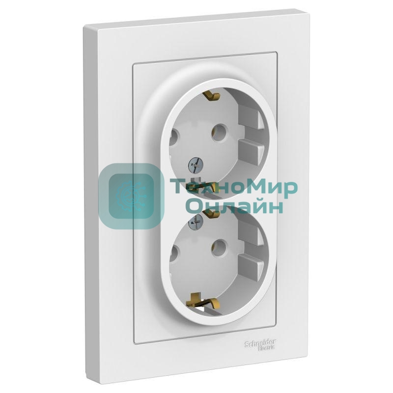Розетка 2-м AtlasDesign с заземл. 16А в сборе белый SchE ATN000124