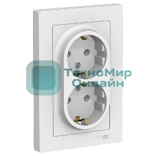 Розетка 2-м AtlasDesign с заземл. 16А в сборе белый SchE ATN000124