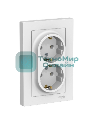 Розетка 2-м AtlasDesign с заземл. 16А в сборе белый SchE ATN000124