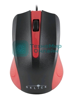 Мышь проводная Oklick 225M черный/красный, 1200 dpi, USB, кнопки - 3