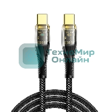 Кабель Rexant Type-C – Type-C, 5А, 100Вт, 1м, в черной нейлоновой оплетке со световой индикацией