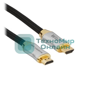Кабель HDMI Wize WAVC-HDMIRA-2M 2 м., v.2.0b, 19M/19M, 4K/60 Hz 4:4:4, 26 AWG, HDCP 1.4, HDCP 2.2, Ethernet, позол.угловой разъем, экран, черный, пакет