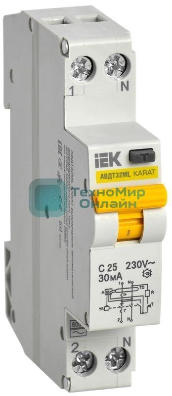 Выключатель автоматический дифференциального тока С 25А 30мА АВДТ32МL KARAT IEK MVD12-1-025-C-030