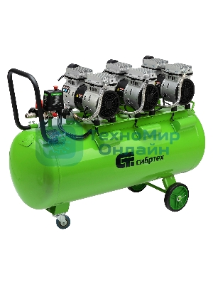 Компрессор безмаслянный малошумный Сибртех МБ 2250/100, 2250 Вт, 100л, 400 л/мин