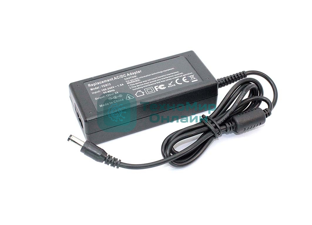 Блок питания для монитора и телевизора LCD 12V 6A 5.5 x 2.1мм OEM