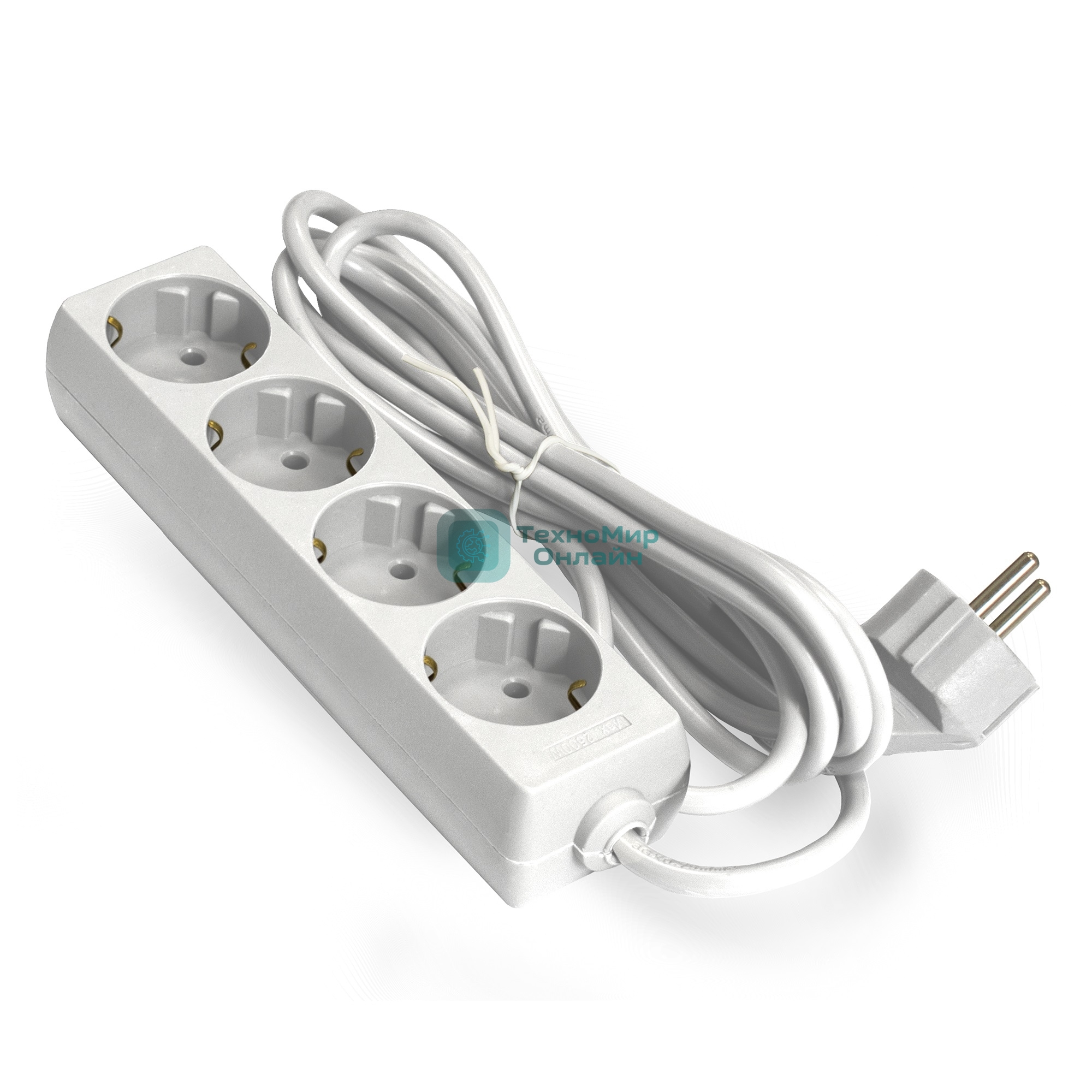 Удлинитель ExeGate ECE-4-5W (EX285818RUS), белый, 5 м, евровилка с заземлением, 4 евророзетки с заземлением, 2200 Вт
