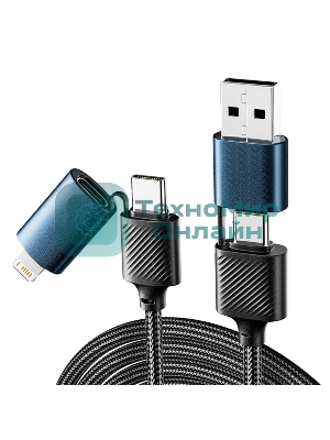 Кабель Rexant 4в1 USB-A, Type-C, Type-C, Lightning 65Вт, 1м, в черной нейлоновой оплетке