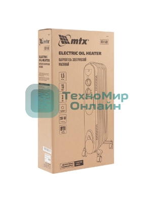 Обогреватель масляный MTX OCH-1500, белый, 1500 Вт, 15 м2, термостат