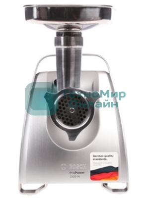 Мясорубка электрическая Bosch MFW68660 черный, 2200 Вт, 4.3 кг/мин, реверс, защита от перегрузки, металлический лоток, насадки - 10
