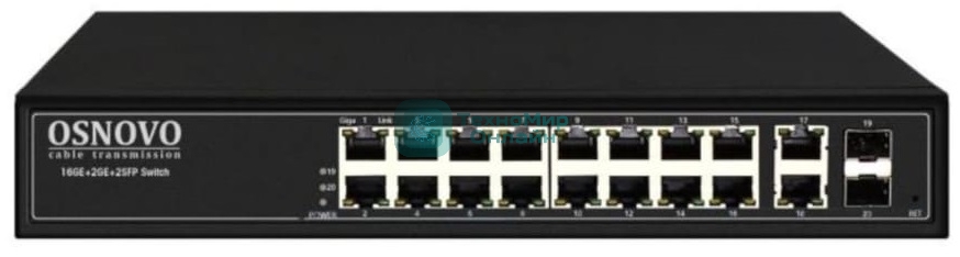 Коммутатор управляемый L2 PoE OSNOVO SW-8182/L(300W) Gigabit Ethernet на 16 RJ45 PoE + 2 x RJ45 + 2 GE SFP портов, до 30W на порт, суммарно до 300W