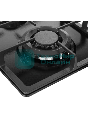 Газовая варочная панель Monsher MSG 33 Noir, газ, High-Tech, 29 см, автоматический электроподжиг, газ-контроль, форсунки под сжиженый газ, SABAF конфорки, чугунные решетки, черный