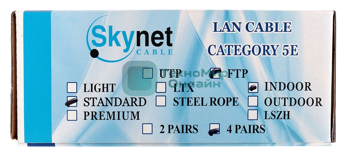 Кабель SkyNet Standart FTP indoor 4x2x0,48, медный, FLUKE TEST, кат.5e, однож., 100 м, box, серый