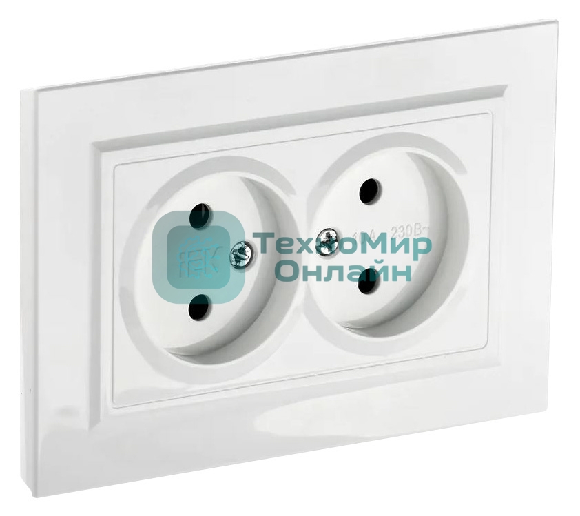 Розетка 2-м СП BRITE РС12-2-БрБ 10А в сборе без заземл. без защ. шторок белый IEK BR-R20-10-K01-F