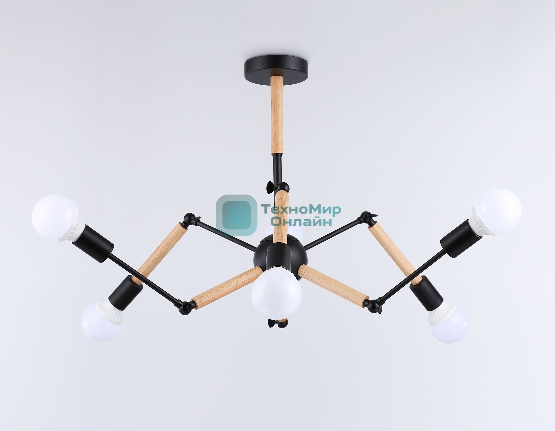 Светильник Ambrella light TR80488/6 BK/LW черный/светлое дерево E27/6 max 60W D930*510