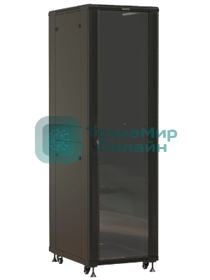 Шкаф серверный Hyperline (TTbR-4261-AS-RAL9004) напольный 42U 600x1000мм пер.дв.стекл задн.дв.спл.стал.лист 2 бок.пан. 800кг черный 910мм 2055мм IP20 сталь