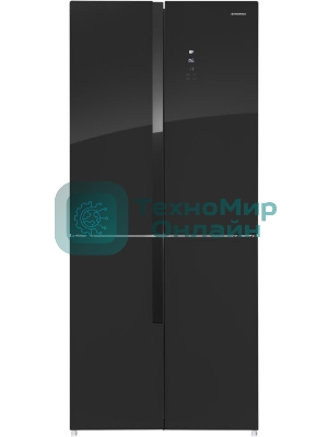 Холодильник Maunfeld MFF181NFB черный глянцевый, трехкамерный, 333/164л, морозилка сбоку, No Frost, Side by Side