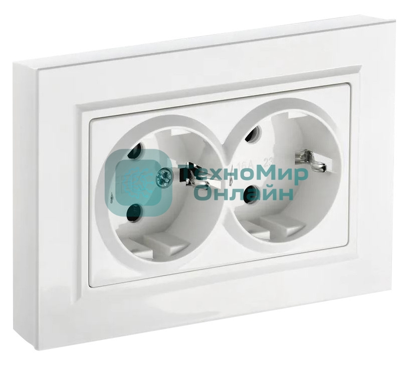 Розетка 2-я с з/к/ш IEK BRITE 16А в сб. РСш12-3-БрБ белый