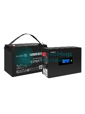 Комплект источника бесперебойного питания Exegate EX295992RUS + батарея 100Aч EX282985RUS 1шт (инвертор, синус, для котла, PF=1, настенный) ExeGate IdealSine SR-600.LCD.2SH <600VA/600W, чистая синусоида, цветной LCD-дисплей, 2*Schuko, крепление настенное, черный> + батарея ExeGate DT 12100 (12В, 100Ач) 1шт