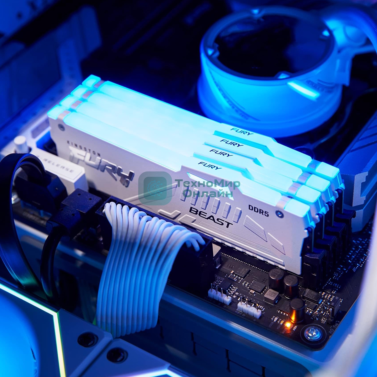 Оперативная память Kingston Fury Beast, DDR5, 64GB (2x32GB), 6000MHz, CL30, DIMM, с радиатором, RGB, белый