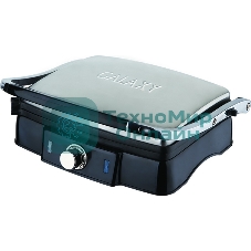 Гриль электрический Galaxy Line GL 2961, черный с серебристым, механическое управление, 2200 Вт, мраморное керамическое покрытие рабочей поверхности, корпус из нержавеющей стали, индикаторы сети и нагрева, регулятор температуры, лопатка и емкости для сбора жидкости