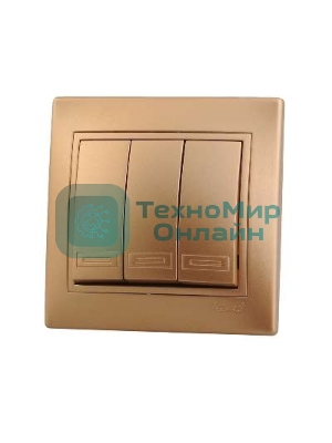 Выключатель 3-кл. СП Мира 10А IP20 метал. зол. LEZARD 701-1313-109