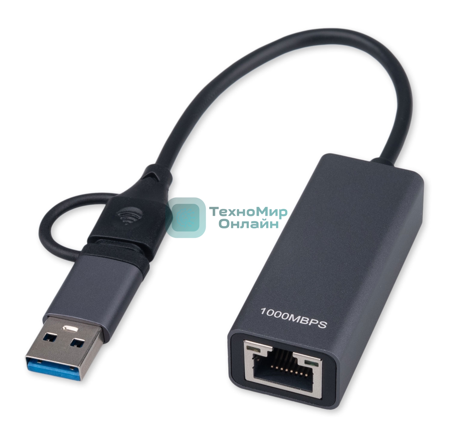 Сетевой адаптер Ethernet Gembird NIC-U7, USB 3.0 + Type-C - Gigabit Ethernet adapter, алюминий, RTL8153