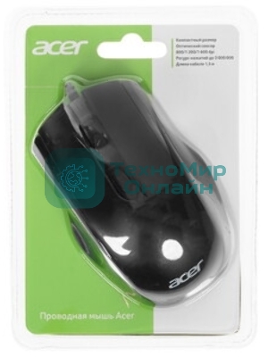 Мышь проводная Acer OMW020 черный, 1600 dpi, USB, кнопки - 4