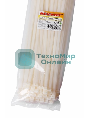 Хомут-стяжка кабельная нейлоновая Rexant 450 x7,6 мм, белая, упаковка 100 шт.