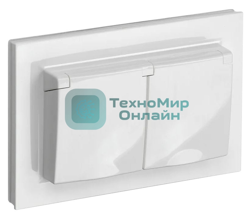 Розетка 2-я с кр. IEK BRITE 16А в сб IP44 РСбш12-3-44-БрБ белый