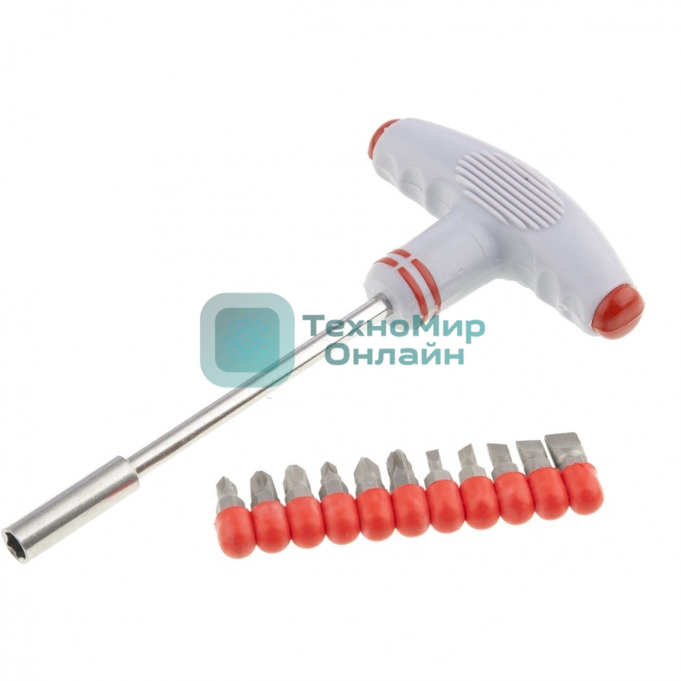 Отвертка Matrix с Т-образной эргономичной ручкой и набором бит, 11 шт., CrV