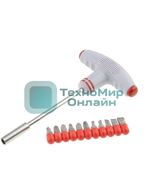 Отвертка Matrix с Т-образной эргономичной ручкой и набором бит, 11 шт., CrV