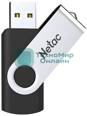 Флешка USB Netac U505 (NT03U505N-128G-20BK), 128Gb, USB 2.0, R/W 70/30, черный/серебристый