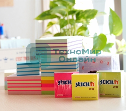 Блок самоклеящийся бумажный Stick`n 21203 51x51 мм, 250 листов, 70 г/м2, неон, 5 цветов в упаковке